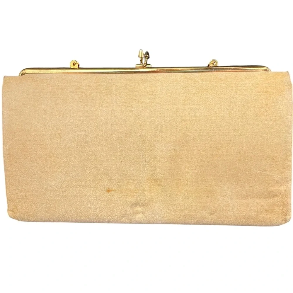 Vintage Style Clutch Champagne Satin Evening Bag Gold Chain Large